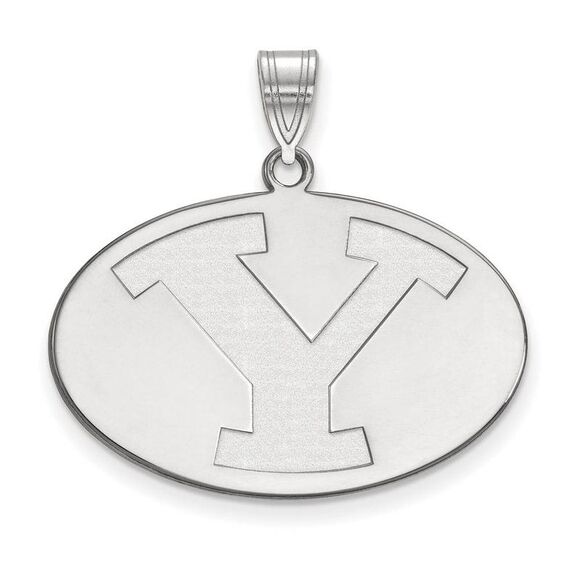 10k White Gold Brigham Young U Large Initial Y Oval Pendant